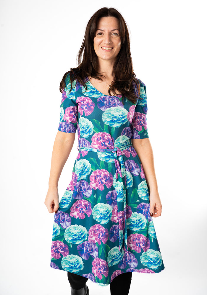 January Carnation Birth Flower Print Jersey Dress