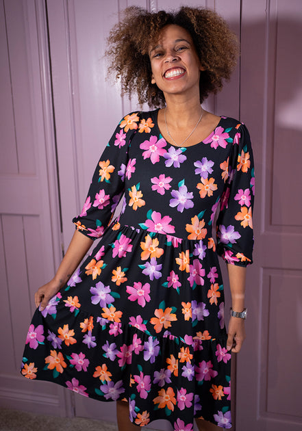 Luisa Bright Flower Print Jersey Dress