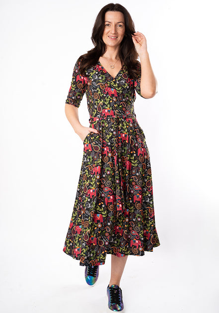 Zuri Elephant Paisley Print Midi Dress